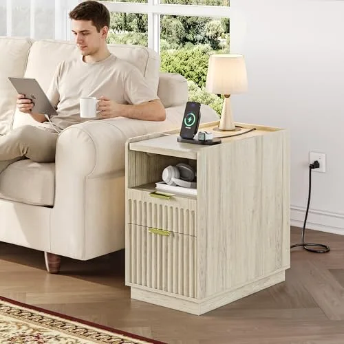Fluted End Table with Charging Station view 3