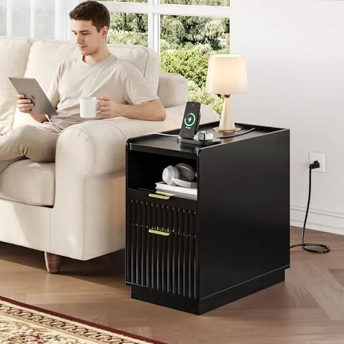 Fluted End Table Set of 2 with Charging Station view 4