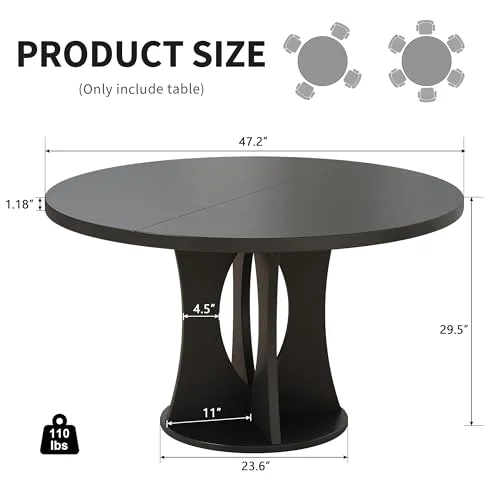 47-Inch Round Dining Table for 4-6 People view 7