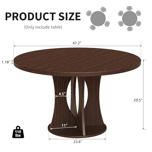 47-Inch Round Dining Table for 4-6 People view 2