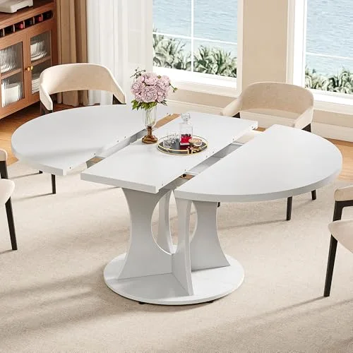 43.3-59 Inch Extendable Round Dining Table for 6-8 People