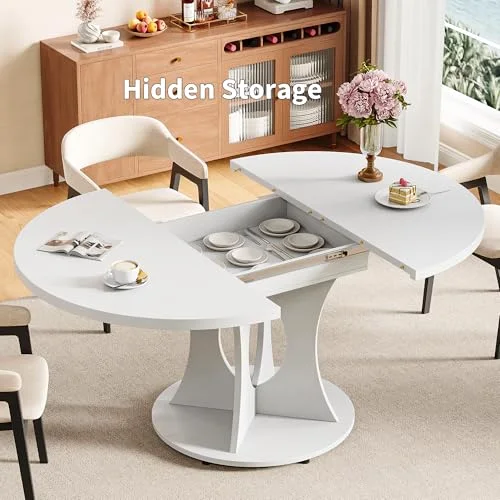 43.3-59 Inch Extendable Round Dining Table for 6-8 People view 4