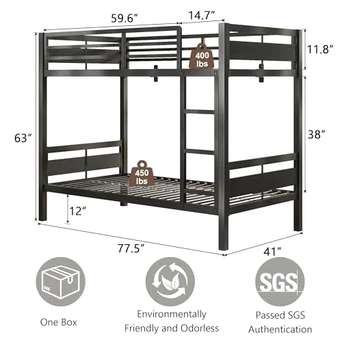 Metal Bunk Bed Twin Over Twin view 2