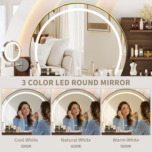 Makeup Vanity Desk with Round Mirror and Lights view 4