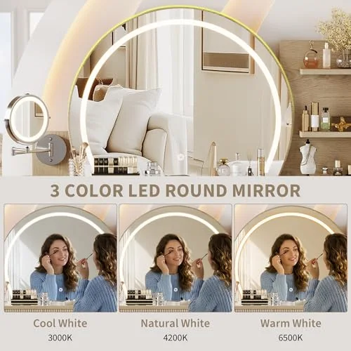 Makeup Vanity Desk with Round Mirror and Lights view 9