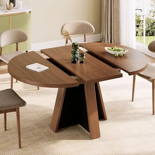 43.3in-59in Extendable Round Dining Table for 4-6