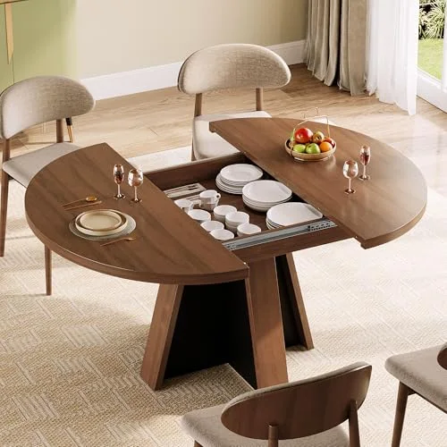 43.3in-59in Extendable Round Dining Table for 4-6 view 3