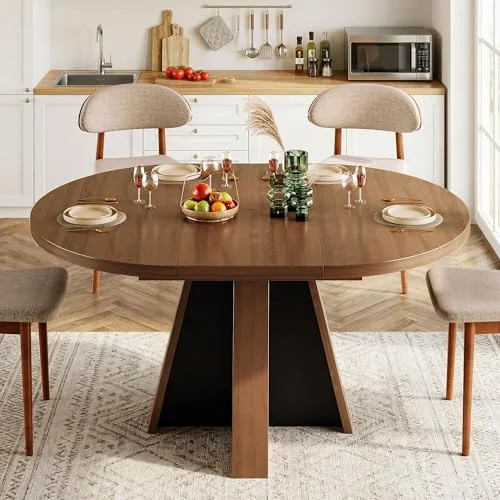 43.3in-59in Extendable Round Dining Table for 4-6 view 4