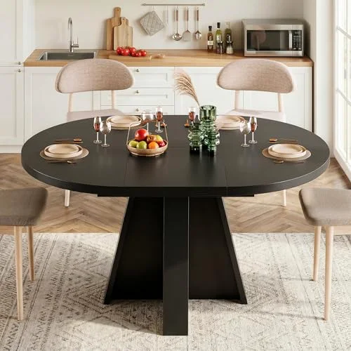 43.3in-59in Extendable Round Dining Table for 4-6 view 8