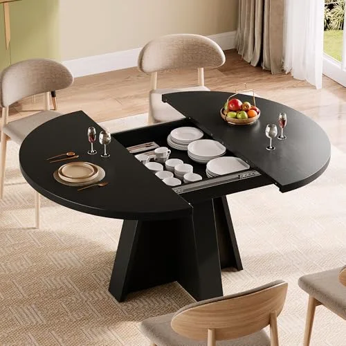 43.3in-59in Extendable Round Dining Table for 4-6 view 9