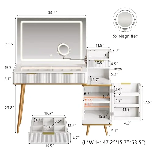 Makeup Vanity Desk with HD & 5X Magnifying Mirror and Lights view 7
