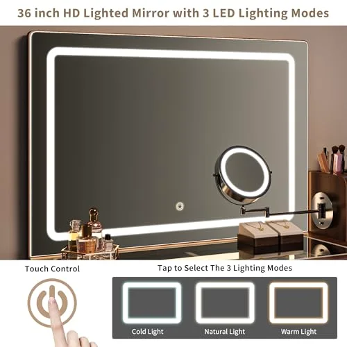 Makeup Vanity Desk with HD & 5X Magnifying Mirror and Lights view 3
