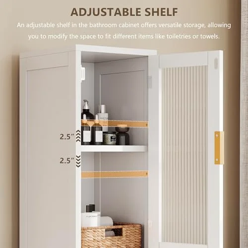 67" Tall Bathroom Storage Cabinet with Reeded Glass Door view 4