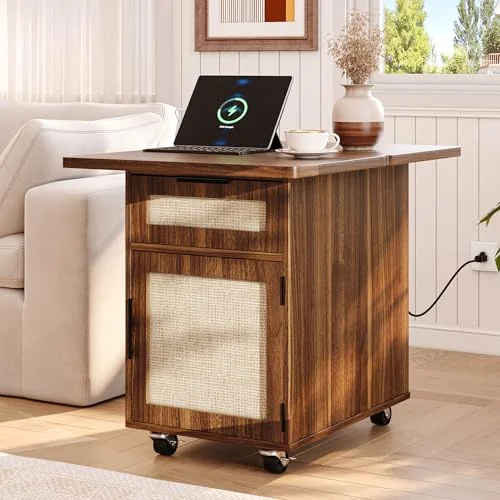 Narrow Nightstand with Charging Station