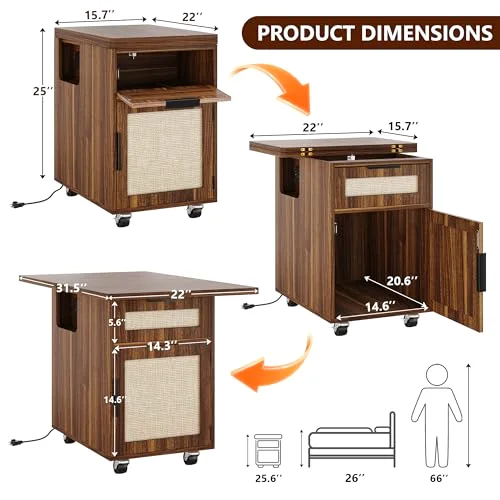 Narrow Nightstand with Charging Station view 2