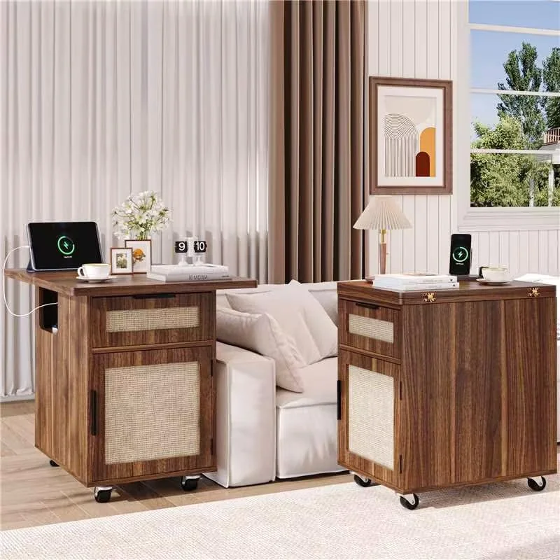 Narrow Nightstand Set of 2 with Charging Station