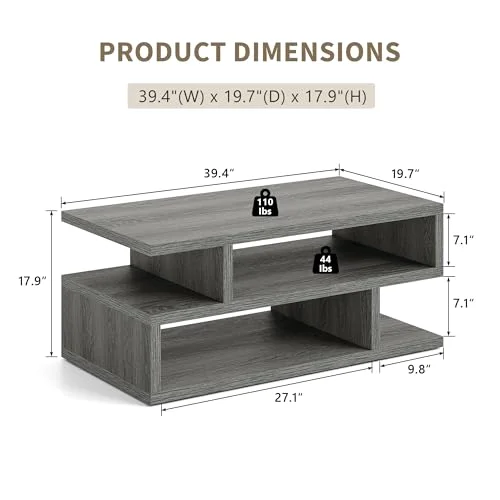 41.3" Coffee Table with 3-Tier Storage Space view 2