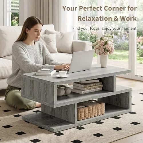 41.3" Coffee Table with 3-Tier Storage Space view 3