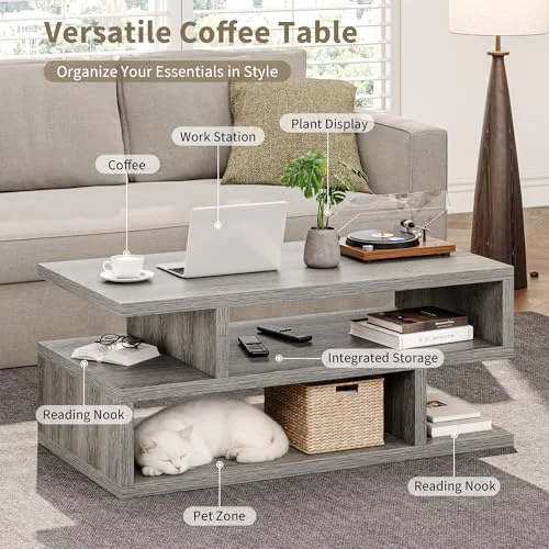 41.3" Coffee Table with 3-Tier Storage Space view 5
