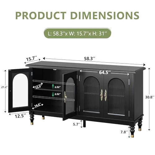 Fluted Arched Buffet Cabinet with Storage view 2