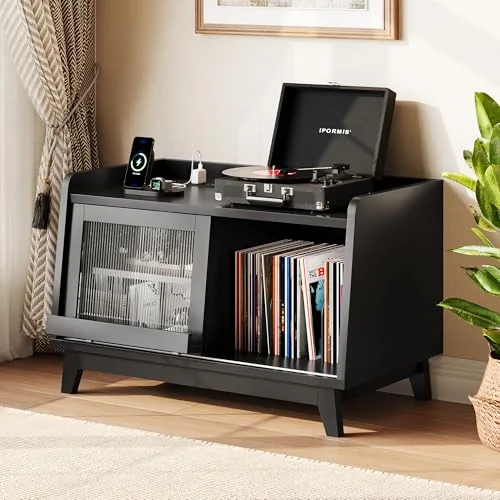 Record Player Stand with Vinyl Storage Up to 200 Albums