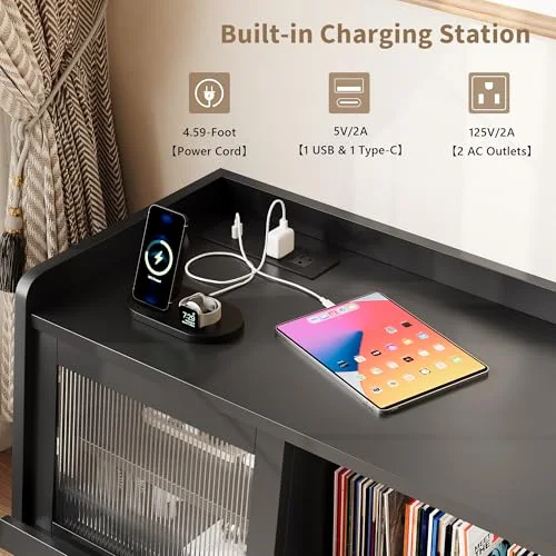 Record Player Stand with Vinyl Storage Up to 200 Albums view 4