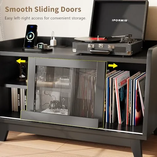 Record Player Stand with Vinyl Storage Up to 200 Albums view 5