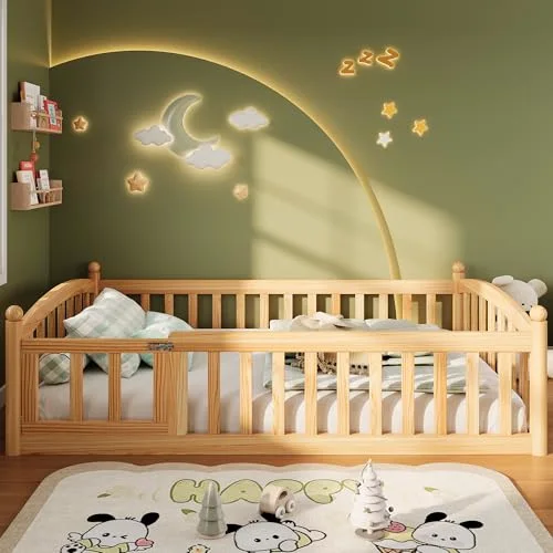 Twin Floor Bed with High Rails view 3