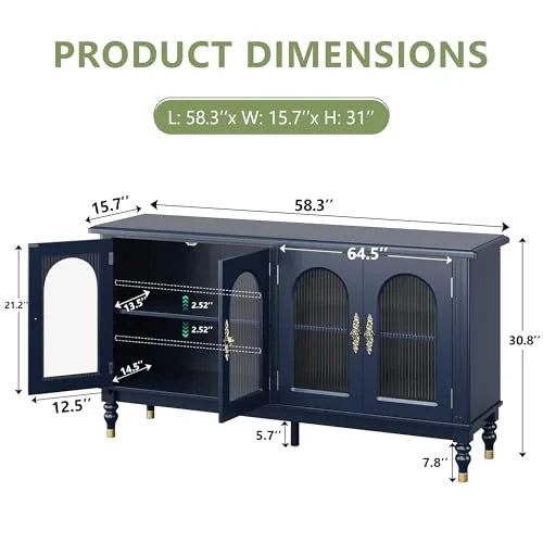 Fluted Arched Buffet Cabinet Set of 2 view 2