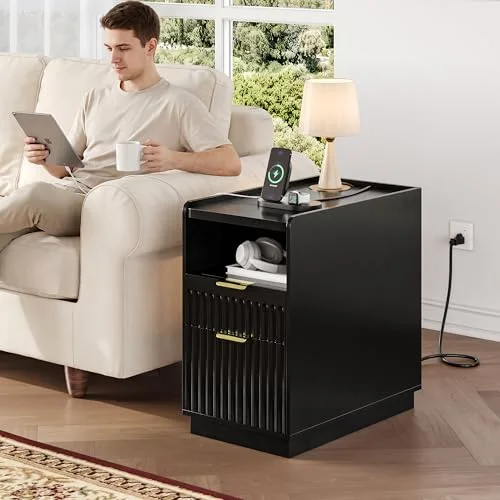 Fluted End Table with Charging Station view 8