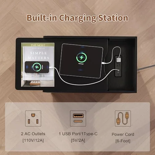 Fluted End Table with Charging Station view 10