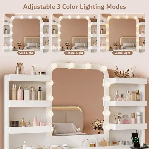 Makeup Vanity Desk with Lighted Mirror & Power Outlet view 2
