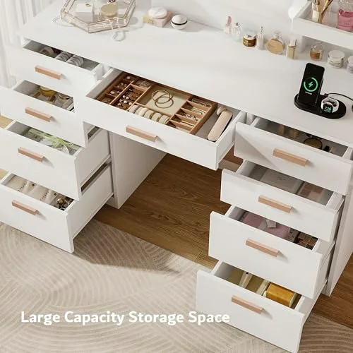 Makeup Vanity Desk with Lighted Mirror & Power Outlet view 3