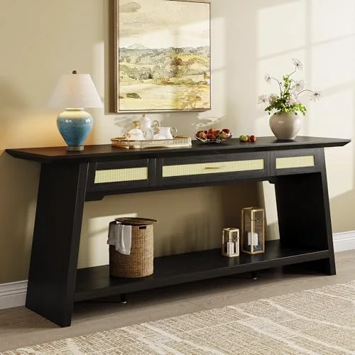70.9 Inches Rattan Entryway Table with Drawer