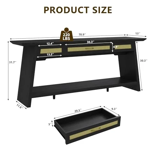 70.9 Inches Rattan Entryway Table with Drawer view 2