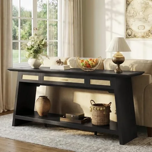 70.9 Inches Rattan Entryway Table with Drawer view 3