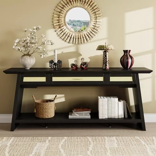 70.9 Inches Rattan Entryway Table with Drawer view 4