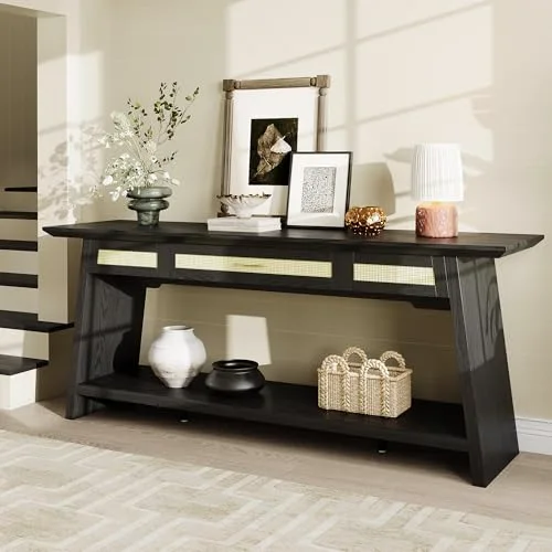 70.9 Inches Rattan Entryway Table with Drawer view 5