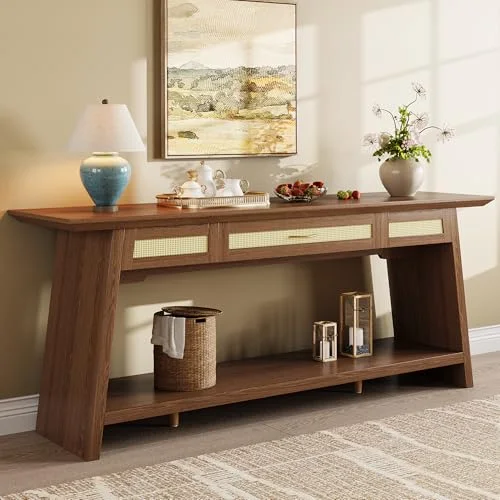 70.9 Inches Rattan Entryway Table with Drawer view 6