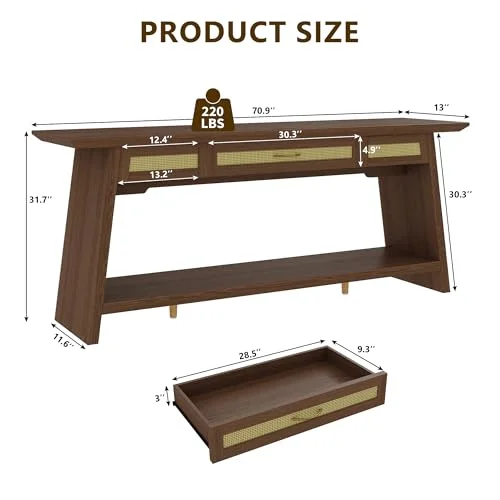 70.9 Inches Rattan Entryway Table with Drawer view 7