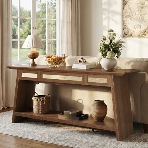 70.9 Inches Rattan Entryway Table with Drawer view 8