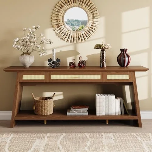 70.9 Inches Rattan Entryway Table with Drawer view 9