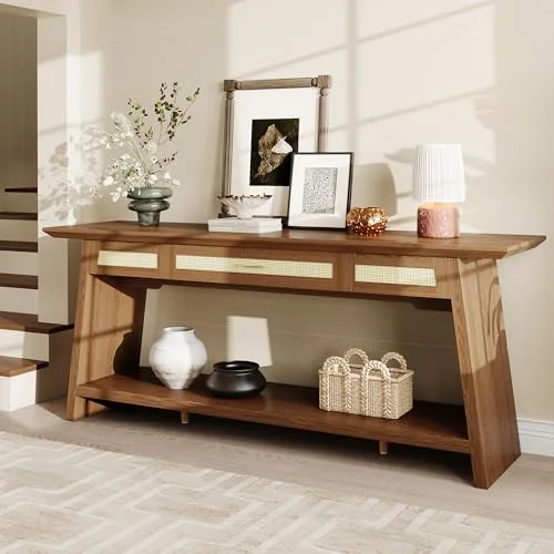 70.9 Inches Rattan Entryway Table with Drawer view 10