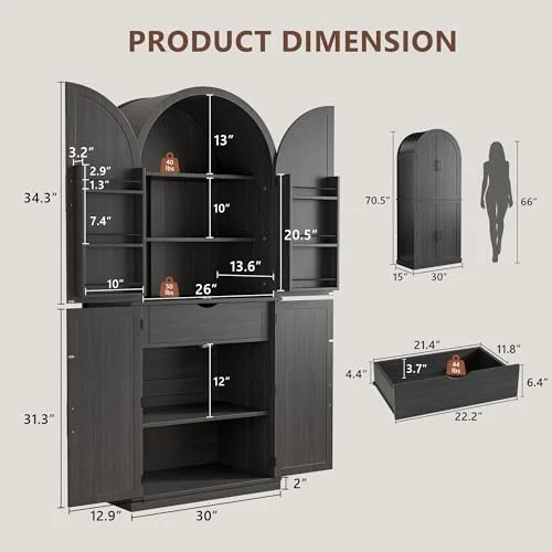 71" Tall Arched Cabinet with Doors view 2