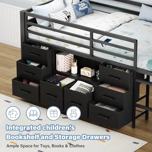 Low Loft Bed Twin Size with Bookcase view 4