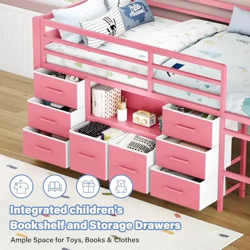 Low Loft Bed Twin Size with Bookcase view 9