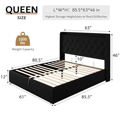 Queen Lift Up Storage Bed Frame with Charging Station view 7