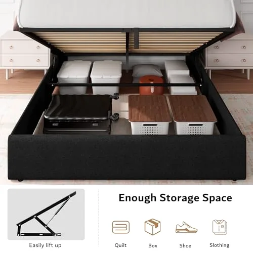 Queen Lift Up Storage Bed Frame with Charging Station view 9