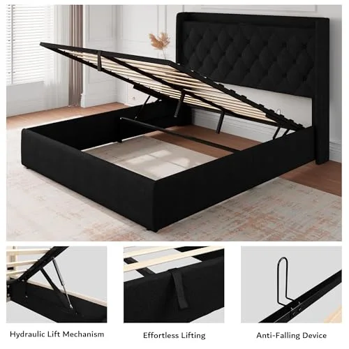 Queen Lift Up Storage Bed Frame with Charging Station view 10