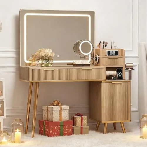 Makeup Vanity Desk with HD & 5X Mirror and Lights